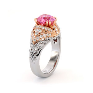 Two Tone 2 Ct Pink Sapphire Engagement Ring Filigree Regal  Solid Gold Ring