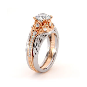 Glorious 1.28 Carat Moissanite Engagement Ring 2 Toned Gold Engagement Ring