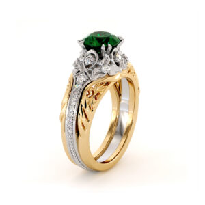Glorious 1.5 Carat Emerald Engagement Ring 2 Toned Gold Engagement Ring