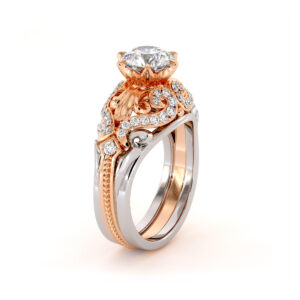 Moissanite Unique Engagement Ring Fleur-De-Lys Accent with Natural Diamonds Ring