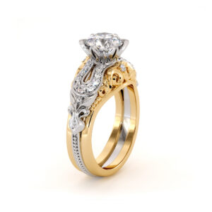 Regally Gold Moissanite Engagement Ring 7.5mm Moissanite Unique Ring For Her