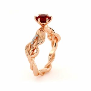Unique Ruby Engagement Ring Leaves Twisting Bridal Ring 14K Rose Gold Engagement Ring