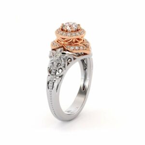 Diamond Engagement Ring 14K Rose & White Gold Vintage Engagement Ring