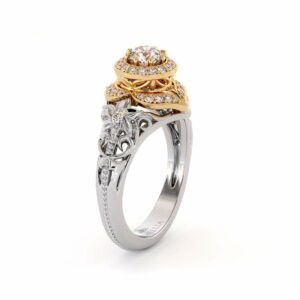 Diamond Engagement Ring 14K White Gold Vintage Engagement Ring