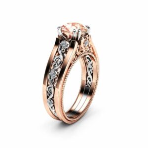 Unique Morganite Engagement Ring 14K Rose Gold Morganite Ring Two Tone Gold Filigree Engagement Ring