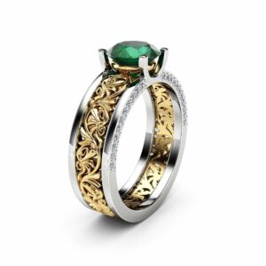 Unique Art Deco Engagement Ring 14K Two Tone Gold 1.28 Carat Moissanite Ring Vintage Moissanite Engagement Ring