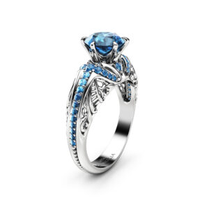1.2 Carat Blue Diamond Ring White Gold Engagement Ring 14K Solid Gold Statement Ring