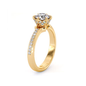 Delicate Classic Side Diamonds Engagement Ring Solid Gold Unique Proposal Ring