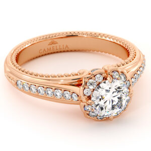 Petal Halo Diamonds Engagement Ring Moissanite Rose Gold Unique Classic Ring