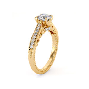 Classic Vintage Style Engagement Ring Moissanite & Natural Diamonds Gold Ring