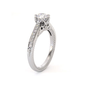 Classic Side Natural Diamonds Engagement Ring Classic Vintage Filigree Accent Ring