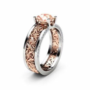 Art Deco Engagement Ring 14K White and Rose Gold Engagement Ring Natural Morganite 1.28 Carat Vintage Ring