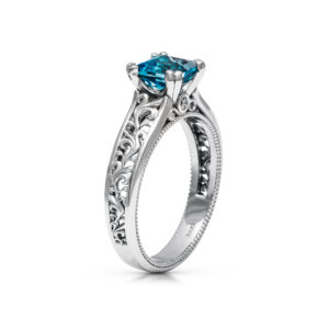 Princess Cut Blue Topaz Ring in 14K White Gold Unique Topaz Ring Princess Cut Engagement Ring Art Deco Ring