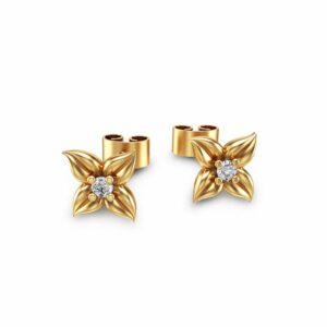 14K Yellow Gold Diamond Stud Earrings Diamond Studs Flower Earrings Unique Earrings