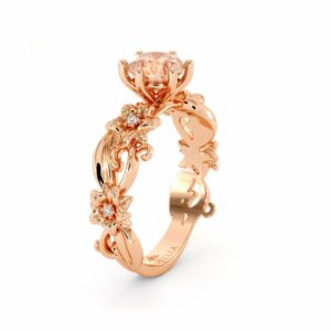 Morganite Engagement Ring 14K Rose Gold Ring Unique Flower Ring