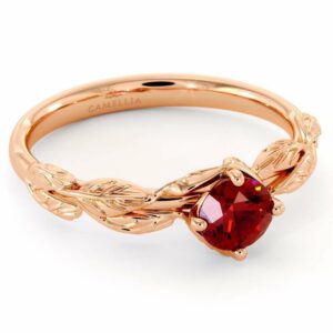 Natural Ruby Engagement Ring 14K Rose Gold Ring Ruby Petal Leaf Engagement Ring July Birthstone