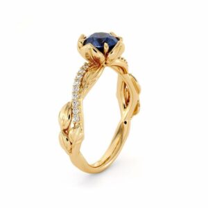 Blue Sapphire Half Eternity Ring Sapphire Flower Engagement Ring anniversary gift For Her