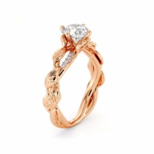 Moissanite Engagement Ring 14K Rose Gold Ring Twisting Leaves Engagement Ring