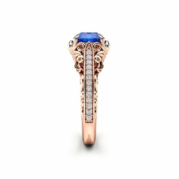 Blue Sapphire Engagement Ring Diamonds Ring 14K Rose Gold Ring September Birthstone