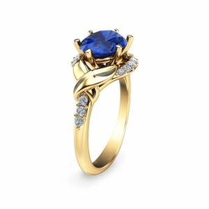 Unique Blue Sapphire Engagement Ring 14K Yellow Gold Blue Sapphire Engagement Ring