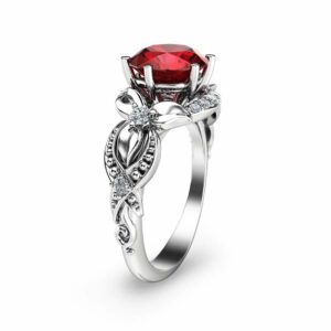Ruby Ring-14K White Gold Engagement Ring-White Gold Ruby Ring