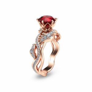 Rose Gold Ruby Engagement Ring Twisted Ruby Bridal Ring 14K Rose Gold Engagement Ring