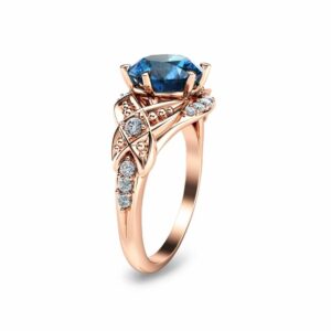 Rose Gold Engagement Ring-14K Rose Gold London Blue Topaz Engagement Ring-8mm London Blue Topaz Ring