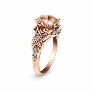 14K Rose Gold Engagement Ring Oval Morganite Ring Oval Cut Morganite Engagement Ring Unique Engagement Ring