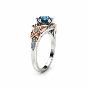 Two Tone Gold Blue Diamond Ring 14K Vintage Engagement Ring Vintage Blue Diamond Ring