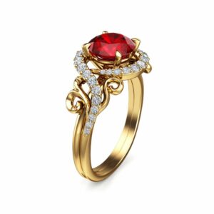14K Yellow Gold Ruby Ring Unique Engagement Ring Ruby Engagement Ring