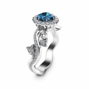 14K White Gold Topaz and Diamonds Engagement Ring Topaz Engagement Ring Unique Engagement Ring