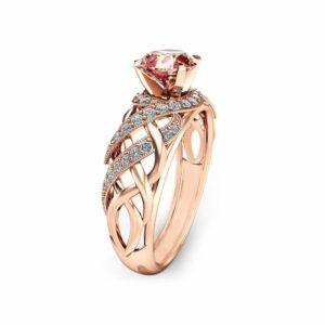 Unique Morganite Engagement Ring  Solid 14K Rose Gold Ring Art Deco Morganite  Ring Handmade Engagement Ring