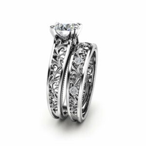 Unique Engagement Rings 14K White Gold  Moissanite Engagement Ring Filigree Engagement Rings