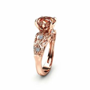 Peach Pink Morganite Engagement Ring 14K Rose Gold Engagement Ring Unique 2 Carat Morganite Ring Rose Gold Filigree Ring