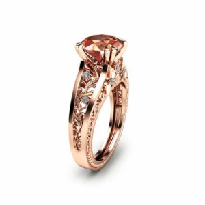 Rose Gold Morganite Engagement Ring Unique 2 Carat Morganite Ring in 14K Rose Gold Art  Deco  Engagement Ring