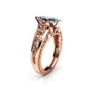 Marquise Moissanite Engagement Ring Unique  Moissanite Engagement Ring 14K Rose Gold Filigree Art Deco Ring