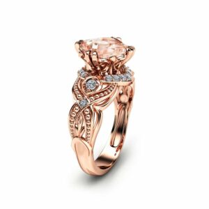 Cushion Cut Peach Pink Morganite Ring 14K Rose Gold Engagement Ring 2 Carat Morganite Ring Unique Cushion Cut Ring