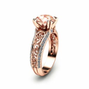 Unique Rose Gold Engagement Ring 14K Rose Gold Morganite Engagement Ring Unique Engagement Ring