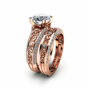 2 Carat Moissanite Engagement Ring Set Forever Brilliant Moissanite Bridal Set Unique 14K Rose Gold Engagement Rings