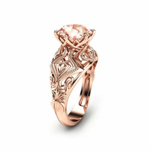 Peach Pink Morganite Engagement Ring in 14K Rose Gold Custom Engagement Ring 2 Carat Morganite Ring Unique Solitaire Ring
