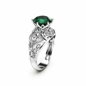 Emerald Engagement Ring in 14K White Gold Custom Engagement Ring 2 Carat Emerald Ring Unique Solitaire Ring