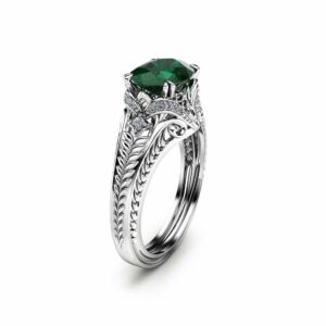 Oval Emerald Engagement Ring in 14K White Gold 2 Carat Emerald Ring Unique Engagement Ring Oval Cut Ring Art Deco Styled Ring