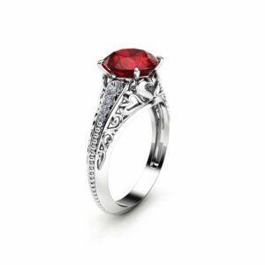 2 Carat Natural Ruby Engagement Ring in 14K White Gold Unique Ruby Engagement Ring Art Deco Styled Ring