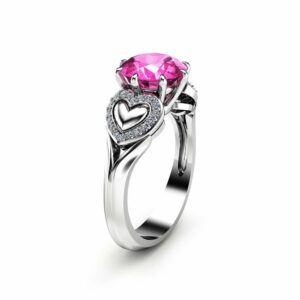 2 Carat Pink Sapphire Engagement Ring in 14K White Gold Heart Design Custom Ring Art Deco Styled Engagement Ring