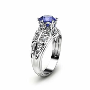 Bluish Violet Tanzanite Engagement Ring Natural Tanzanite Ring in 14K White Gold Unique Engagement Ring