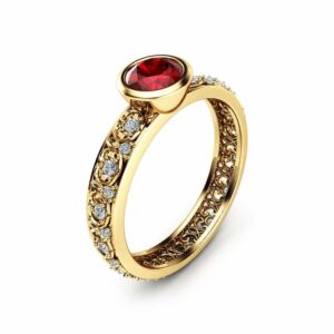 Natural Ruby Engagement Ring 14K Yellow Gold Vintage Ring Unique Bezel Engagement Ring Vintage Ruby Ring