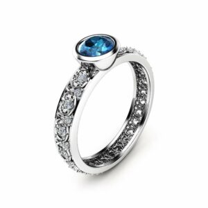 London Blue Topaz Engagement Ring 14K White Gold Vintage Ring Unique Bezel Engagement Ring Vintage Topaz Ring