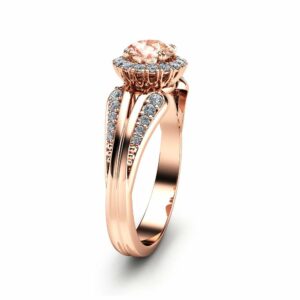 Rose Gold Morganite Engagement Ring Unique Vintage Ring Rose Gold Engagement Ring Halo Morganite Ring