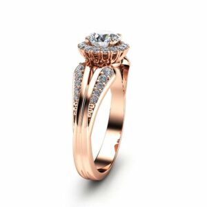Unique Engagement Ring Natural Diamond Engagement Ring Unique Vintage Ring Rose Gold Halo Ring