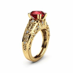 Unique Ruby Engagement Ring 14K Yellow Gold Gemstone Ring Filigree Engagement Ring